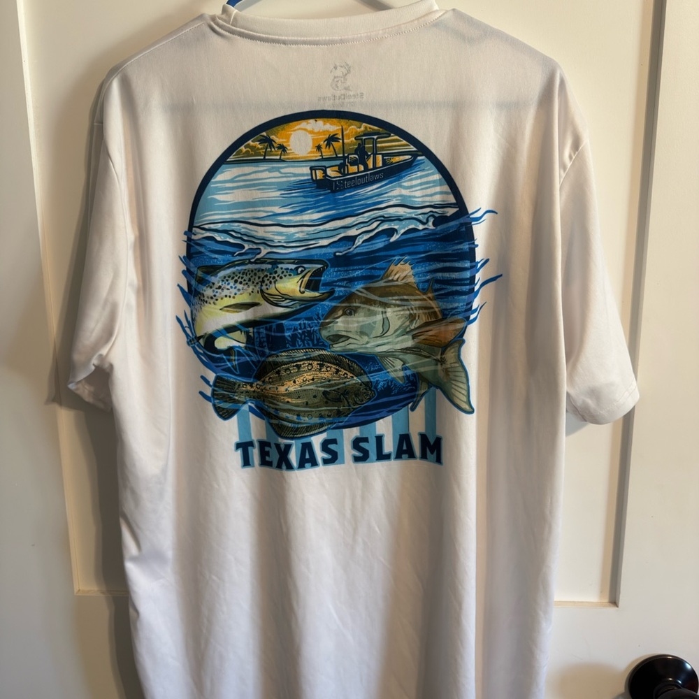 White Men's T-Shirt with Pocket  and fish and Texas by [Brand]
